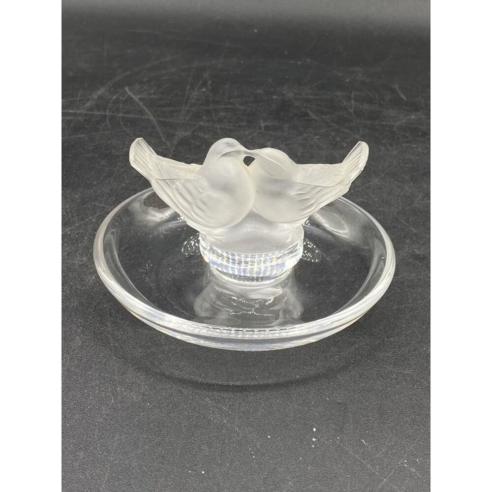 Lalique France Signed Birds Crystal Ring Trinket Dish Deux Colombes Kissing - Picture 2 of 11